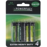 A pack of four AA batteries in green and black packaging, labeled for long-lasting use.