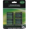 Zestien groene AAA-batterijen in een doorzichtige verpakking met zwarte accenten.