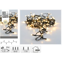 Zwarte kerstverlichting met 80 warmwitte LED-lampjes, perfect voor binnen- en buitengebruik.