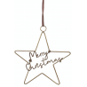A gold wire star ornament with "Merry Christmas" elegantly scripted inside it.
