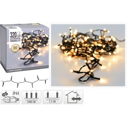 Twinkelende warmwitte LED-lampjes op een zwart snoer, perfect voor sfeervolle decoratie.