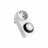 A white electrical timer socket with a round dial for setting time intervals.