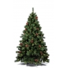 A lush green Christmas tree adorned with pinecones and soft, warm lights.