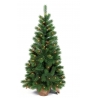 A lush green artificial Christmas tree adorned with warm twinkling lights.