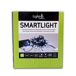 A green box with white text displaying LED string lights for indoor and outdoor use.