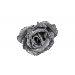 A shimmering silver rose with glittery petals, exuding elegance and sparkle.