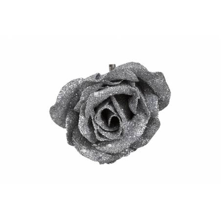 A shimmering silver rose with glittery petals, exuding elegance and sparkle.