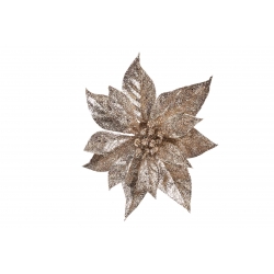 A shimmering gold poinsettia with textured leaves, radiating festive elegance.