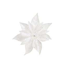 Witte bloem met glinsterende blaadjes, elegant en eenvoudig op een lichte achtergrond.