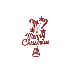 Rode glitterdecoratie met sterren en een spiraalvorm, met de tekst "Merry Christmas".