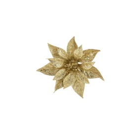 Gouden, glinsterende bloem met scherpe bladeren en een elegante uitstraling.