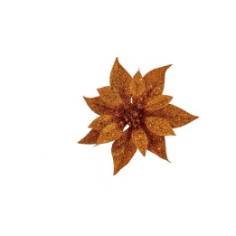 Glinsterende gouden bloem met een stralende vorm en sprankelende bladeren.