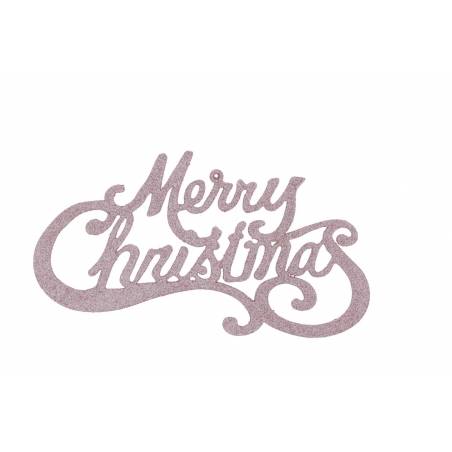 A shimmering pink "Merry Christmas" in elegant, flowing script.