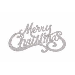 A shimmering silver "Merry Christmas" in an elegant, flowing script.