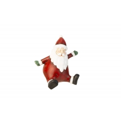 A cheerful, plump Santa Claus figure in red and white, with a jolly expression and waving hands.