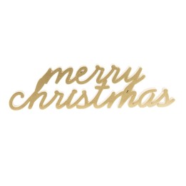 Gouden, sierlijke tekst met de woorden "merry christmas" in een elegante, vloeiende stijl.