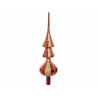 A vibrant red and gold decorative tree topper with elegant, layered shapes.