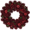A festive wreath of glittering red pinecones and berries, adding holiday charm.