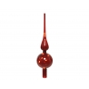 A tall, slender red glass ornament with a round base and a pointed top.