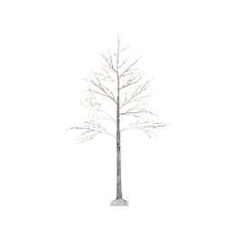 Een kale boom met dunne takken, op een lichte achtergrond, minimalistisch en elegant.