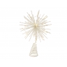 A sparkling, starburst sculpture with delicate, lighted strands on a coiled base.