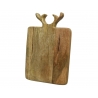 A rustic wooden cutting board with antler-shaped handles.