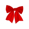 A vibrant red fabric bow with soft edges and two flowing tails.