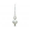 A sleek, silver ornament with a bulbous base and a long, pointed top.