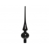 A sleek, elongated black sculpture with a bulbous base and a sharp pointed top.