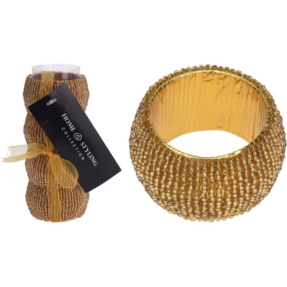Gouden decoratieve accessoires met een glanzende, gewoven structuur en elegante uitstraling.