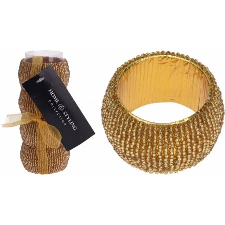 Gouden decoratieve accessoires met een glanzende, gewoven structuur en elegante uitstraling.