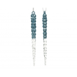 Two long, shimmering icicle-shaped earrings with a gradient from teal to clear.