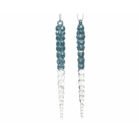 Two long, shimmering icicle-shaped earrings with a gradient from teal to clear.
