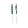 Two long, shimmering icicle-shaped earrings with a gradient from teal to clear.