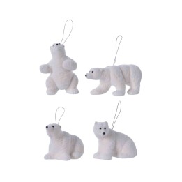 Verschillende schattige, witte ijsberen in diverse poses, gemaakt van zacht materiaal met een han...