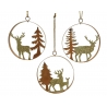 Three decorative ornaments featuring glittery reindeer and trees in circular metal frames.