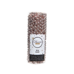 A cylinder filled with shiny, metallic beads in rose gold color, measuring 10 meters long.