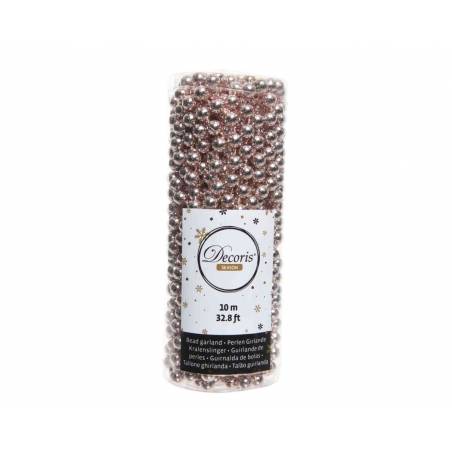 A cylinder filled with shiny, metallic beads in rose gold color, measuring 10 meters long.