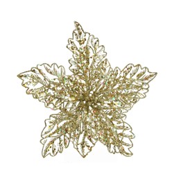 Gouden stervormige ornament met glinsterende bladeren en een feestelijke uitstraling.