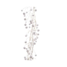 Witte tak met bolletjes, elegant en minimalistisch, tegen een heldere achtergrond.