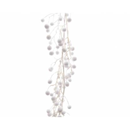 Delicate white garland with soft, rounded pom-poms on thin, twisting branches. Delicate white garland with soft, rounded pom-poms on thin, twisting branches.