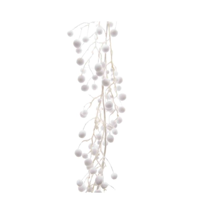 Witte tak met bolletjes, elegant en minimalistisch, tegen een heldere achtergrond.
