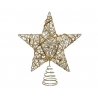 Gouden ster van dunne draad met spiralen, elegant en feestelijk, geschikt voor op een kerstboom.