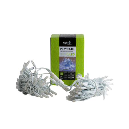 Verweven witte LED-lampjes met een groene verpakking voor decoratieve verlichting.