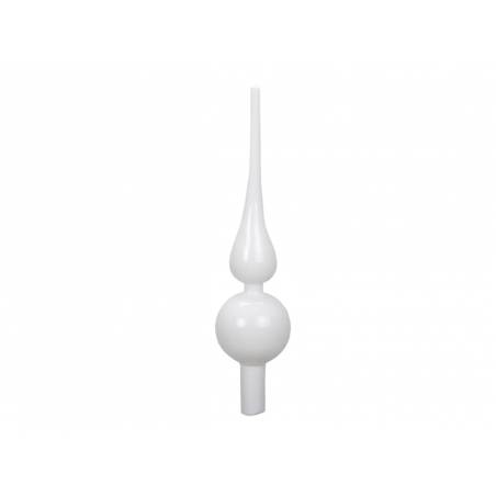 A sleek, white decorative finial with a rounded base and a pointed top.