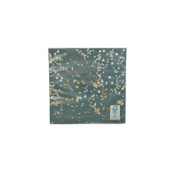 A teal background scattered with small, shiny gold and white stars.