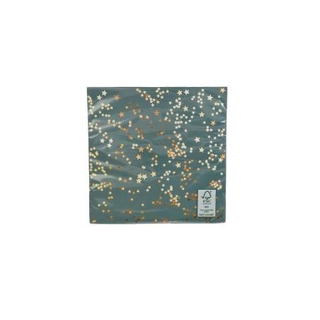A teal background scattered with small, shiny gold and white stars.