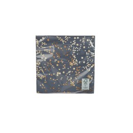 Donkerblauwe verpakking met gouden en zilveren sterretjes en een glanzende afwerking.