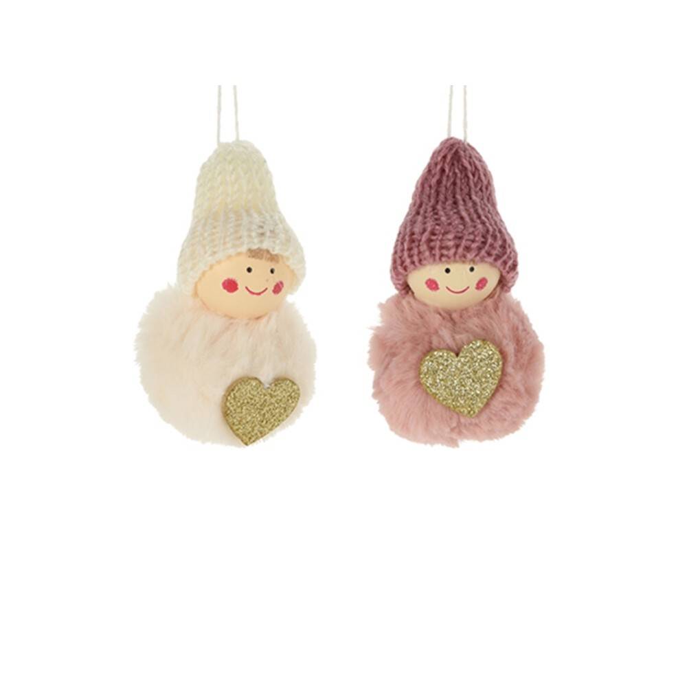 Schattige figuurtjes met een pluizig lichaam en gebreide mutsen, versierd met hartjes.