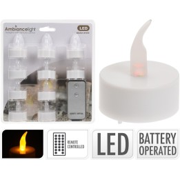 Zeven witte LED-theelichtjes met een vlamvormige top en afstandsbediening. Energiebesparend en sf...